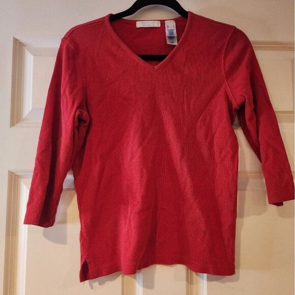 Liz Claiborne Tops - Liz Wear Liz Claiborne red ribbed 3/4 sleeve top